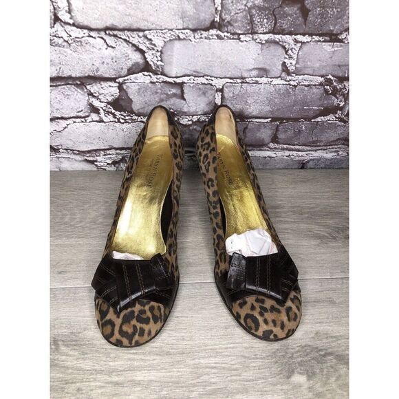 Taryn Rose Leopard Print Brown Bow Peep Toe Heels Shoes Women Sz 9M US/38.5EU - Picture 11 of 16